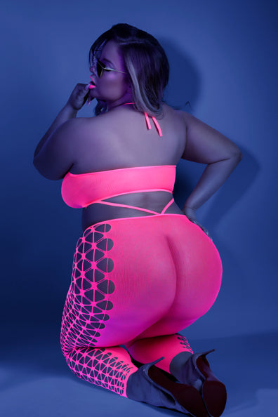 Glow Own The Night Bodystocking - Neon Pink - Queen Size