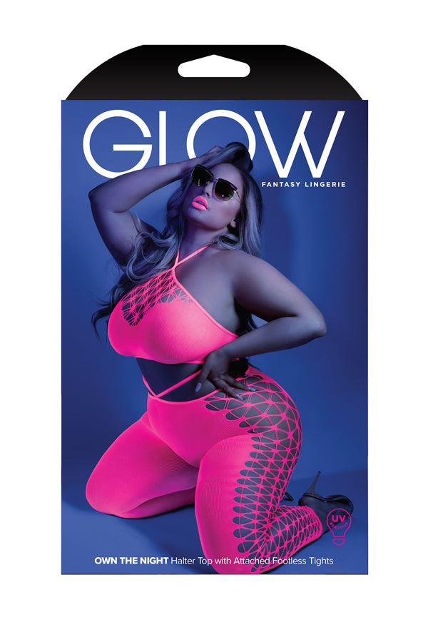 Glow Own The Night Bodystocking - Neon Pink - Queen Size