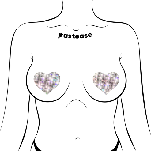 Pastease® Love: Shattered Glass Disco Ball White Heart Nipple Pasties - One Size