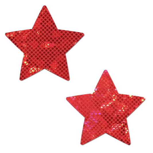 Pastease® Star: Shattered Glass Disco Ball Red Star Nipple Pasties - One Size