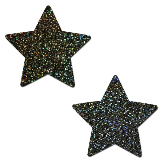Pastease® Star: Black Glitter Star Nipple Pasties - One Size