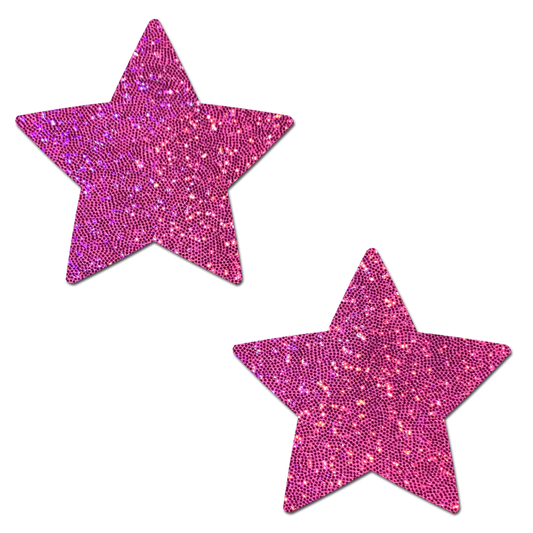 Pastease® Star: Hot Pink Glittering Star Nipple Pasties - One Size