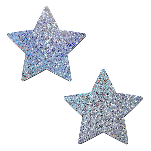 Pastease® Star: Silver Glitter Star Nipple Pasties - One Size